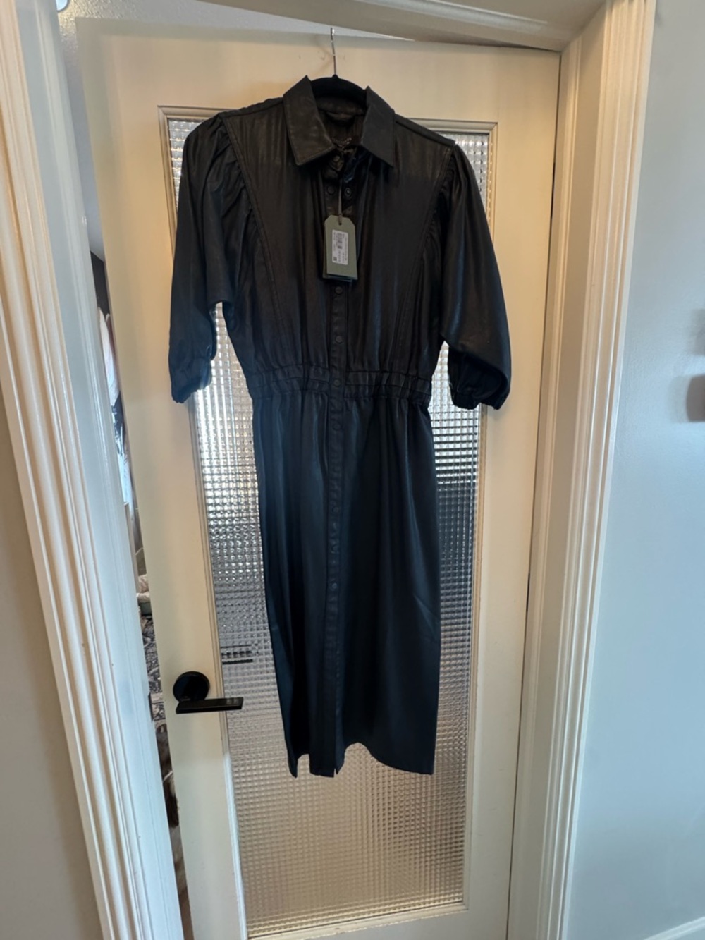 AllSaints Black Midi Shirt Dress with Puff Sleeves